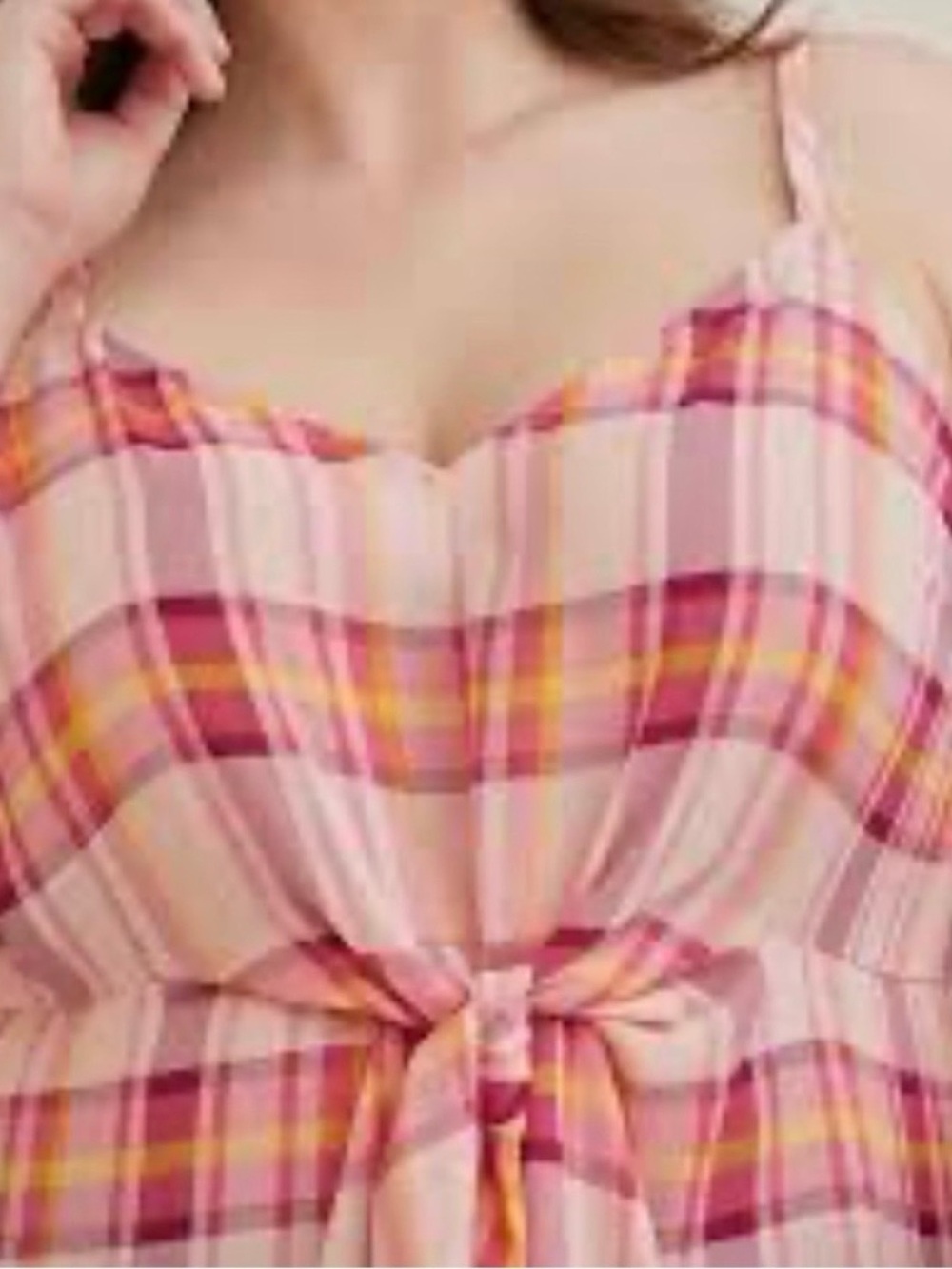 NWT torrid Size 3x Pink and Yellow Plaid Tie-Front Cami Tank Top